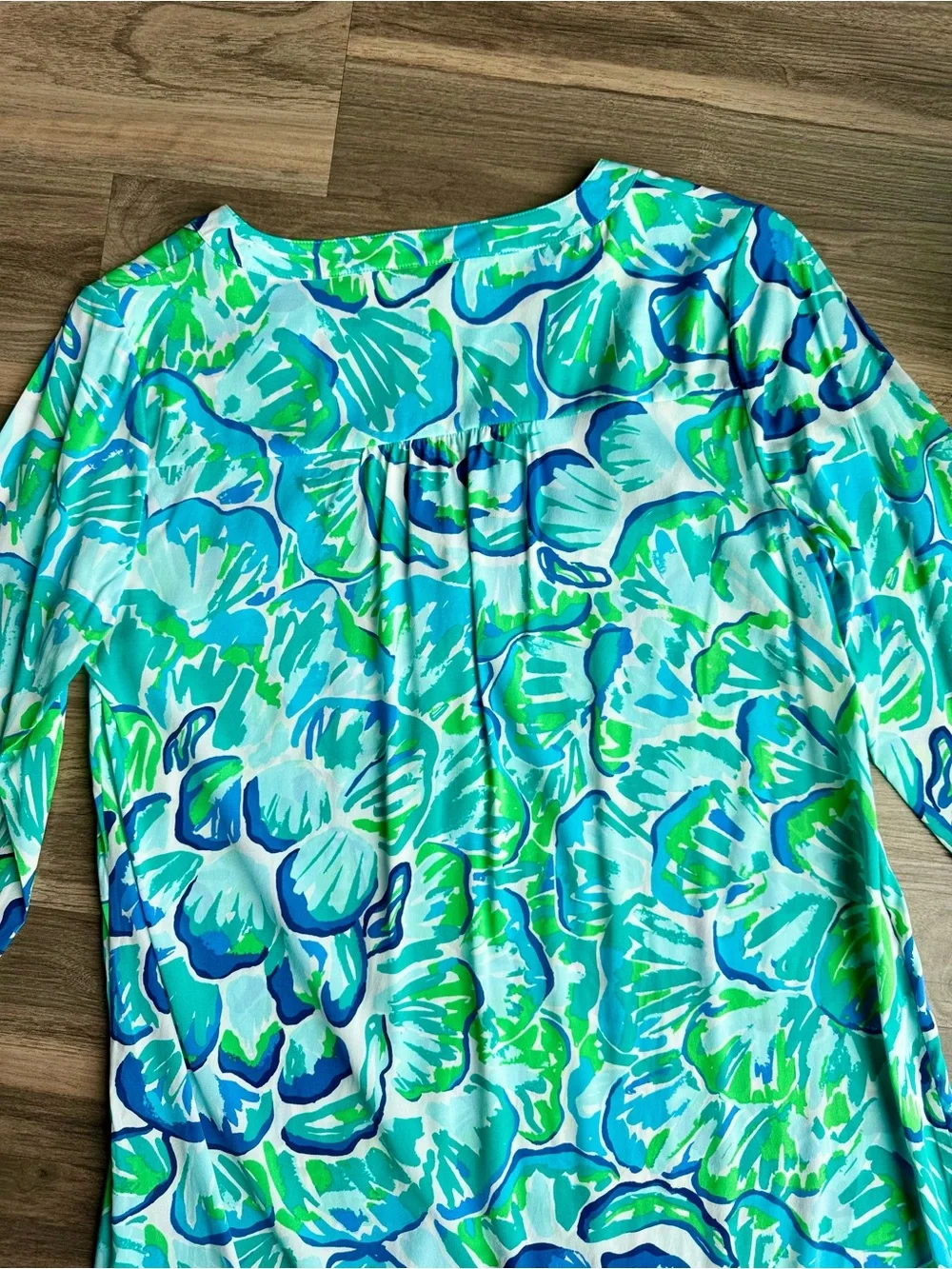 Lilly Pulitzer Delphine Stretch Silk Tunic Dress Agate Green Lazy River Floral M